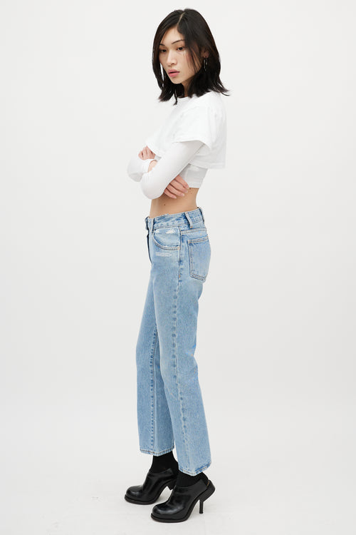 Off-White Blue 
White Distressed Slim Denim Jeans