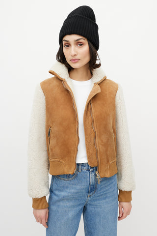 Off-White Brown 
White Suede Shearling Cropped Jacket