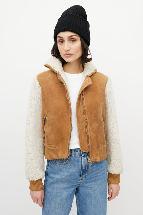 Off-White Brown 
White Suede Shearling Cropped Jacket