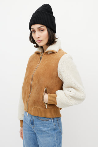 Off-White Brown 
White Suede Shearling Cropped Jacket