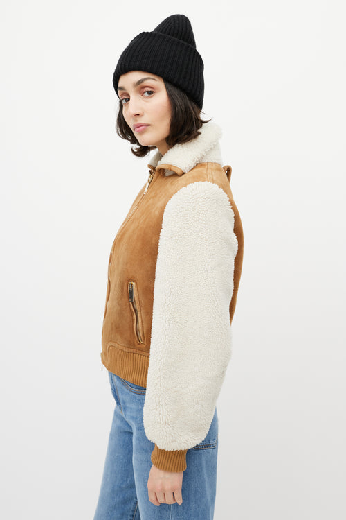 Off-White Brown 
White Suede Shearling Cropped Jacket