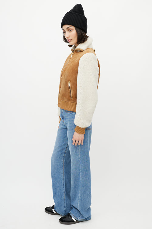 Off-White Brown 
White Suede Shearling Cropped Jacket