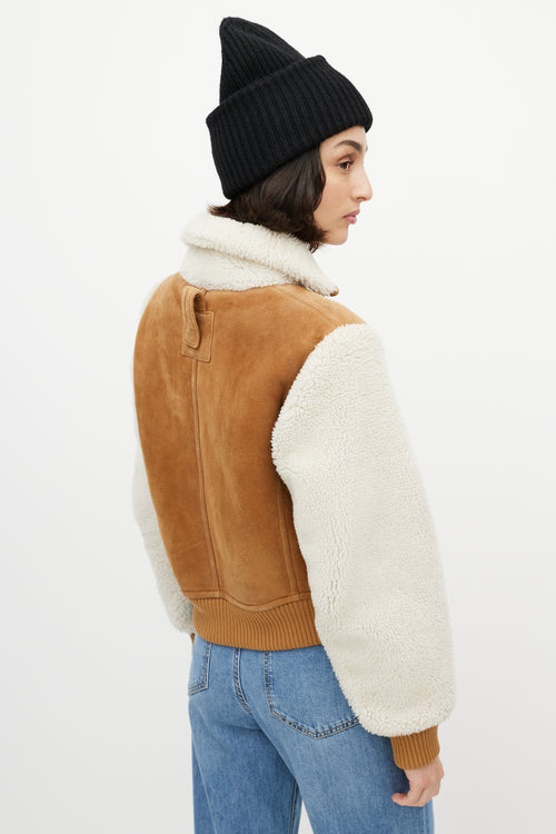 Off-White Brown 
White Suede Shearling Cropped Jacket