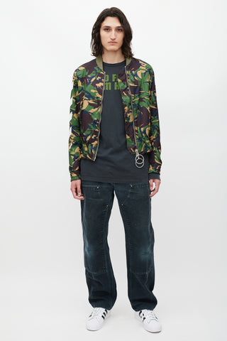 Off-White Green 
Multicolour Camo Logo Bomber Jacket