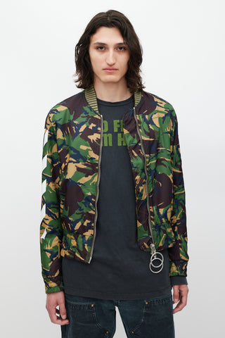 Off-White Green 
Multicolour Camo Logo Bomber Jacket