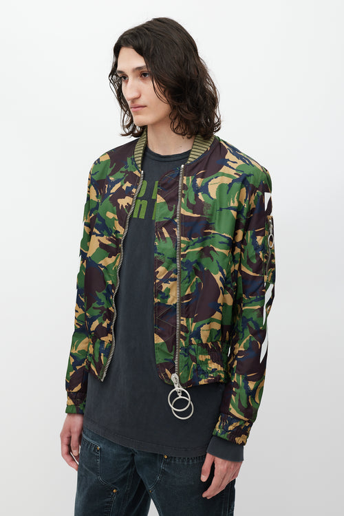 Off-White Green 
Multicolour Camo Logo Bomber Jacket