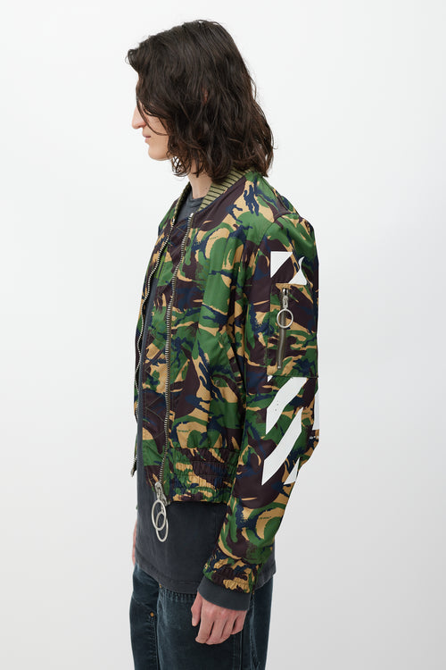 Off-White Green 
Multicolour Camo Logo Bomber Jacket