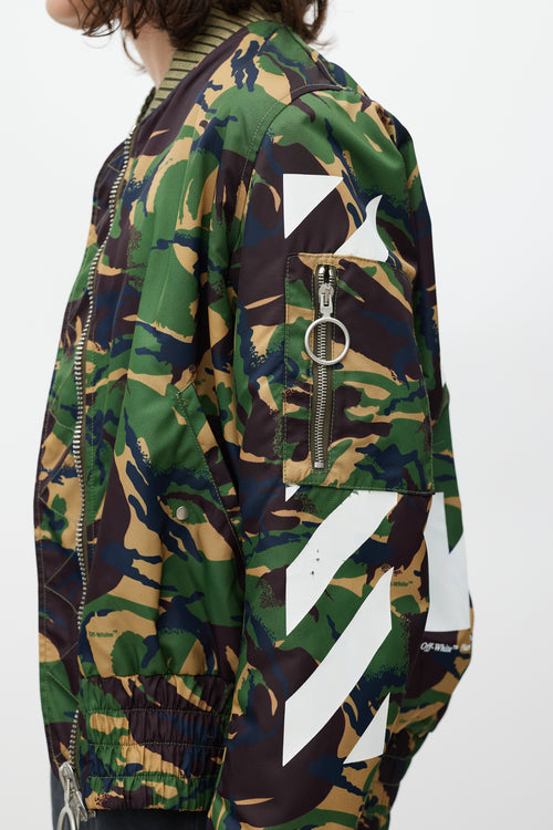 Off-White Green 
Multicolour Camo Logo Bomber Jacket