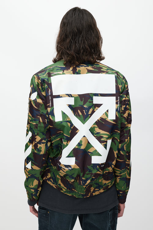 Off-White Green 
Multicolour Camo Logo Bomber Jacket