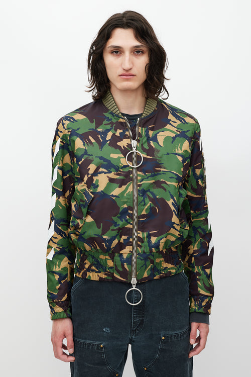 Off-White Green 
Multicolour Camo Logo Bomber Jacket