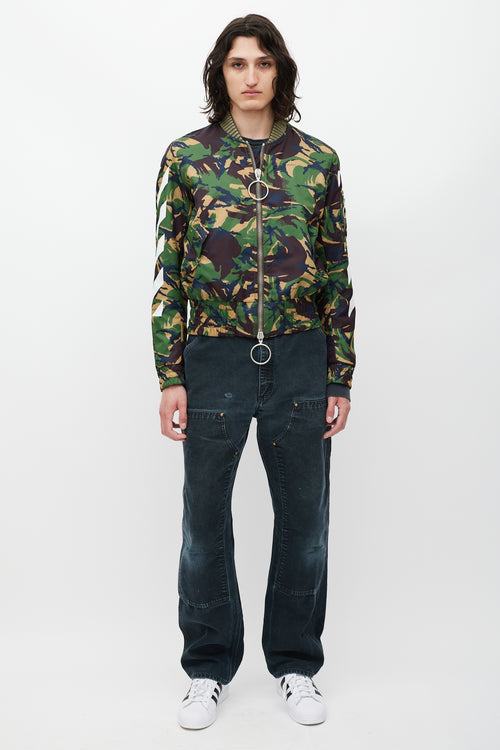 Off-White Green 
Multicolour Camo Logo Bomber Jacket