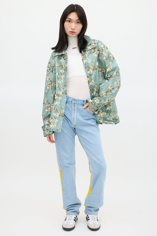 Off-White Green 
Multicolour Floral Windbreaker Jacket