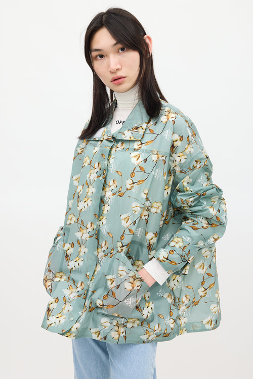 Off-White Green 
Multicolour Floral Windbreaker Jacket