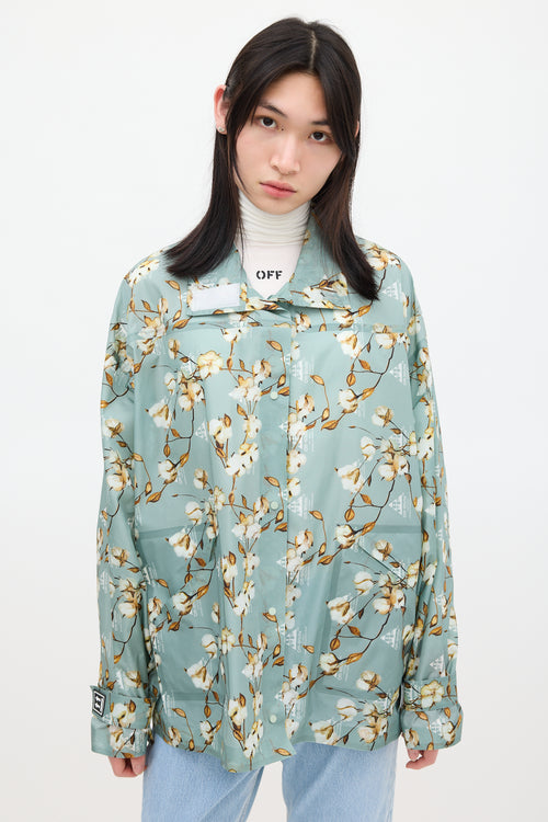 Off-White Green 
Multicolour Floral Windbreaker Jacket