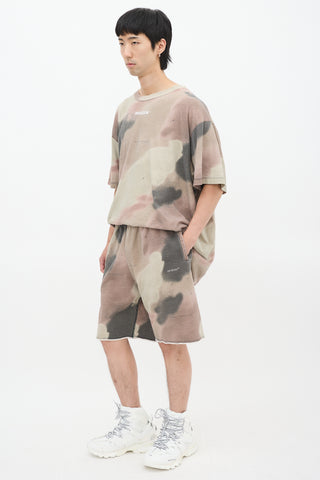 Off-White Khaki Green 
Multicolour Camouflage Stencil Sweat Shorts