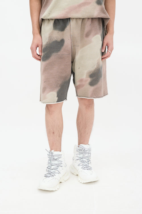 Off-White Khaki Green 
Multicolour Camouflage Stencil Sweat Shorts