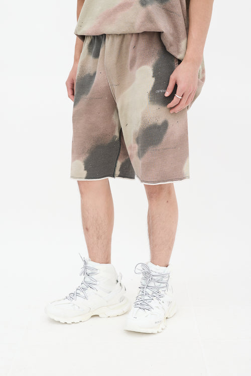 Off-White Khaki Green 
Multicolour Camouflage Stencil Sweat Shorts