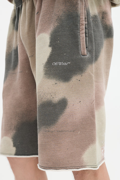 Off-White Khaki Green 
Multicolour Camouflage Stencil Sweat Shorts