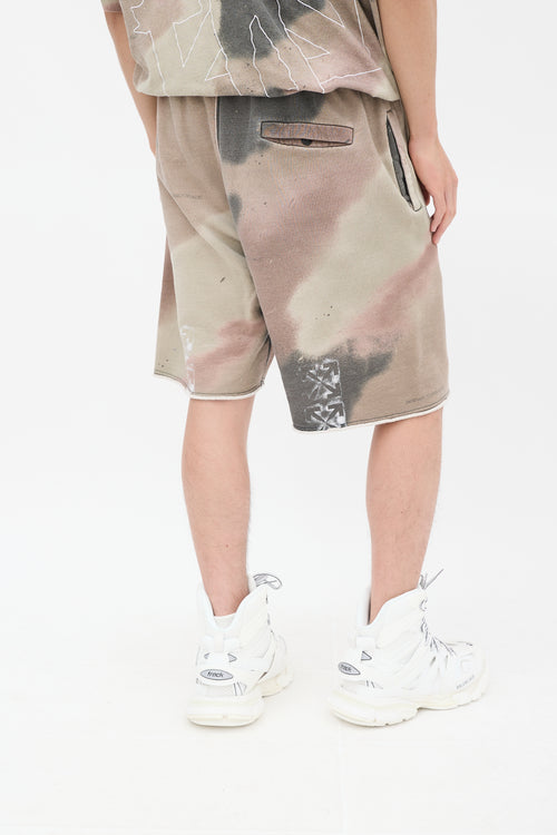 Off-White Khaki Green 
Multicolour Camouflage Stencil Sweat Shorts