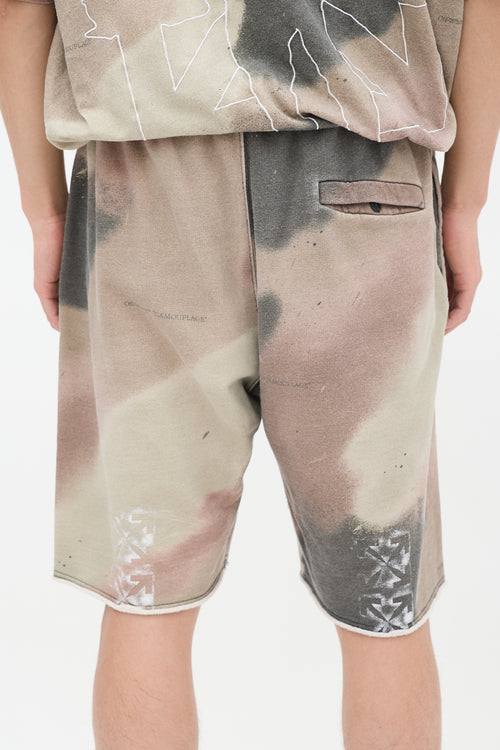 Off-White Khaki Green 
Multicolour Camouflage Stencil Sweat Shorts