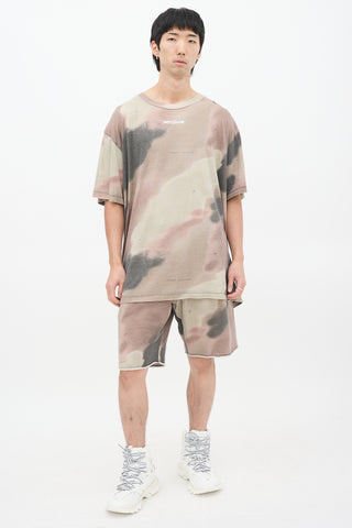 Off-White Khaki Green 
Multicolour Camouflage Stencil Embroidered T-Shirt