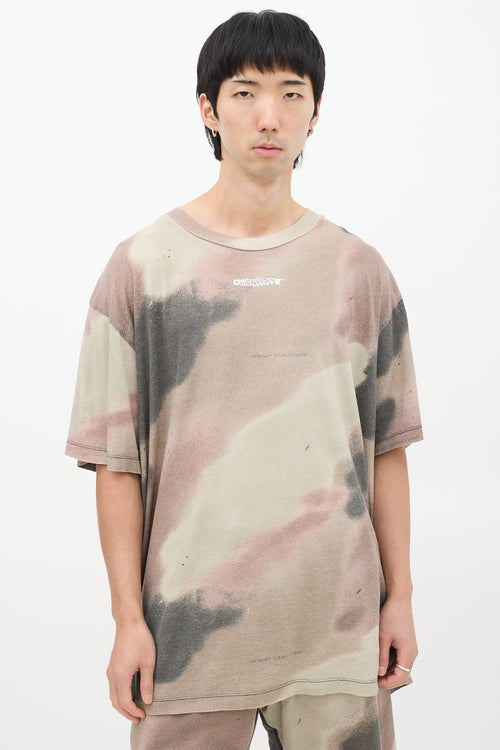 Off-White Khaki Green 
Multicolour Camouflage Stencil Embroidered T-Shirt