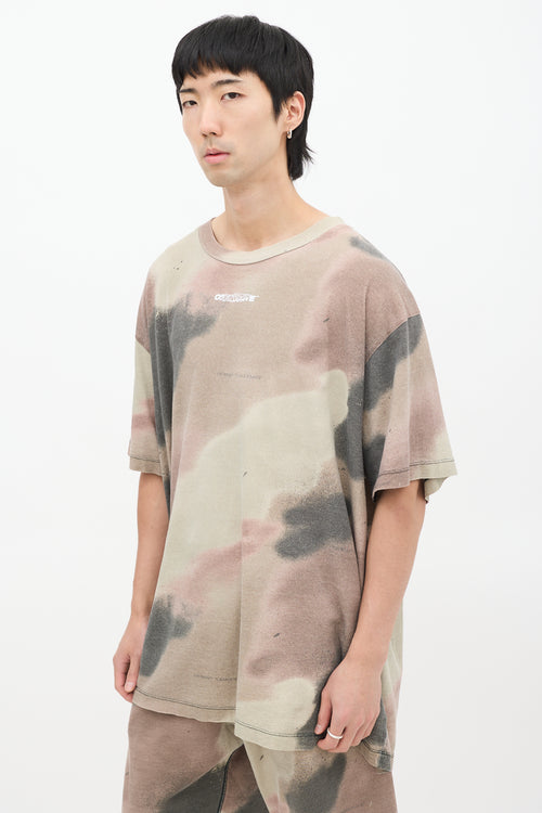 Off-White Khaki Green 
Multicolour Camouflage Stencil Embroidered T-Shirt