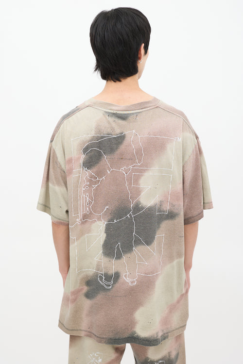 Off-White Khaki Green 
Multicolour Camouflage Stencil Embroidered T-Shirt