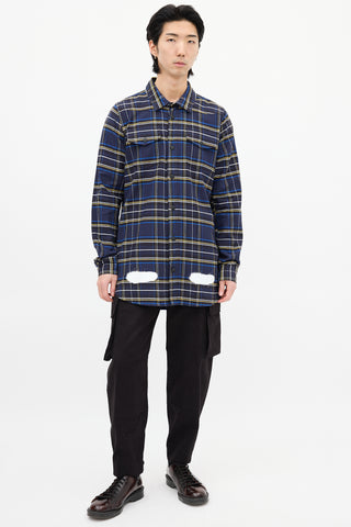 Off-White Navy 
Multi Check Paint Logo Shirt