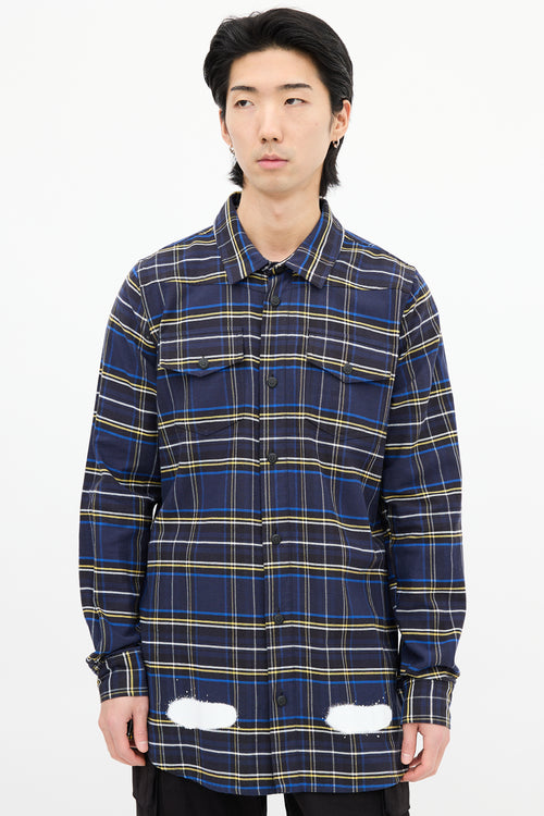 Off-White Navy 
Multi Check Paint Logo Shirt