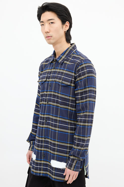 Off-White Navy 
Multi Check Paint Logo Shirt