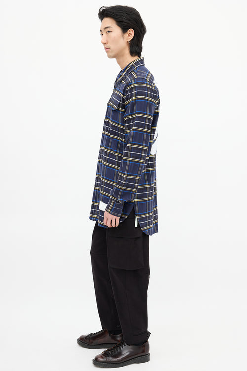 Off-White Navy 
Multi Check Paint Logo Shirt