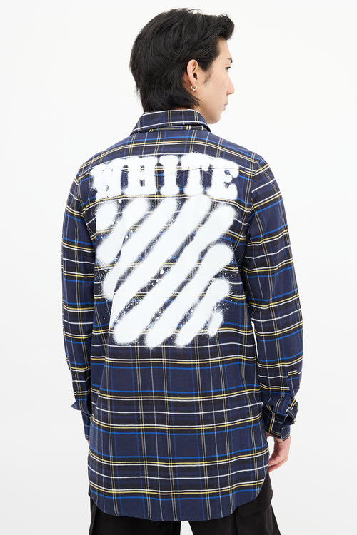 Off-White Navy 
Multi Check Paint Logo Shirt