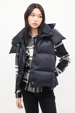 Off-White Navy Nylon Detachable Hood Down Puffer Vest