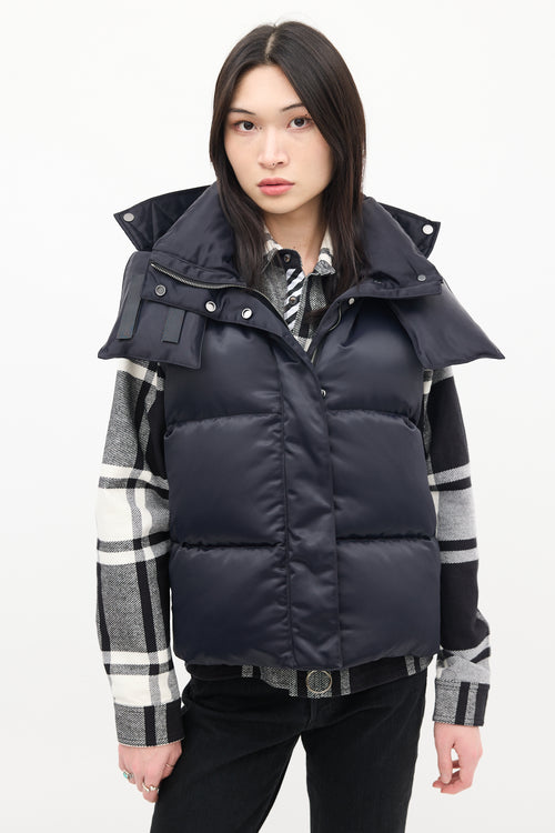 Off-White Navy Nylon Detachable Hood Down Puffer Vest