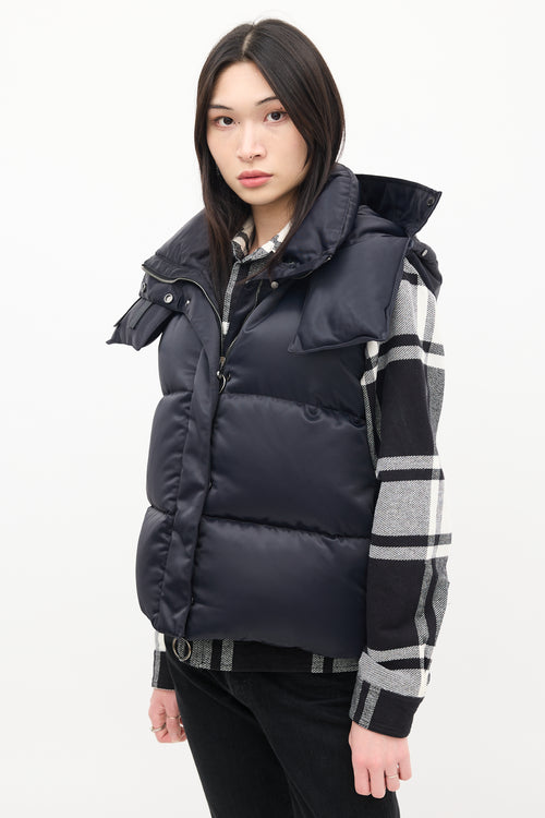 Off-White Navy Nylon Detachable Hood Down Puffer Vest