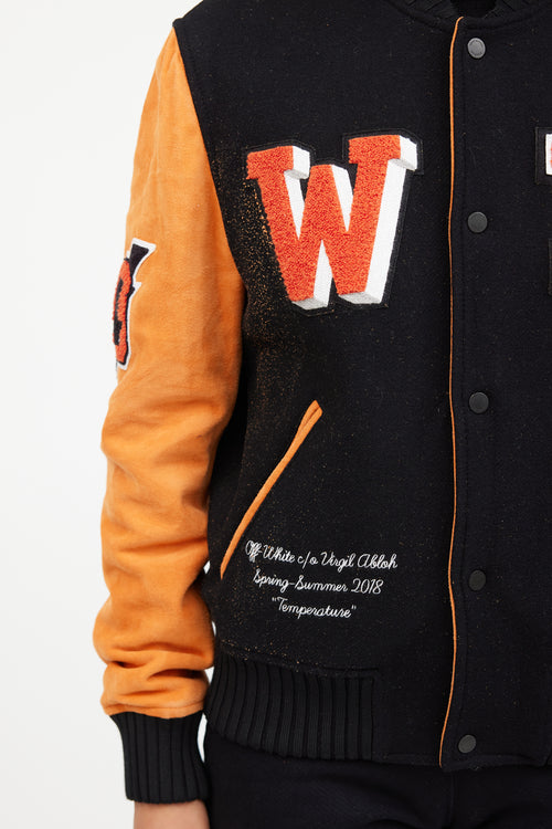 Off-White Orange 
Black Patched Collegiate Jacket