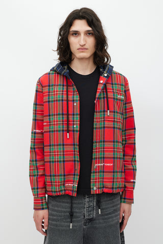 Off-White Red 
Multicolour Plaid Hooded Jacket