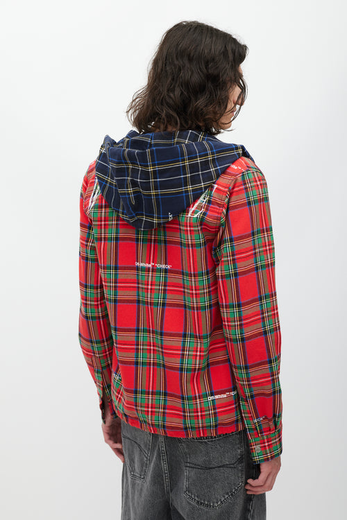 Off-White Red 
Multicolour Plaid Hooded Jacket