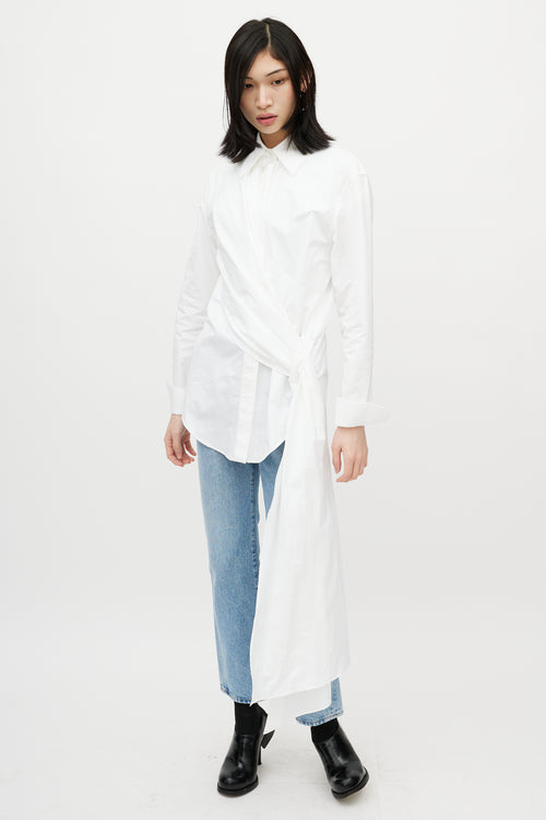 Off-White White 
Black Asymmetrical Wrap Shirt