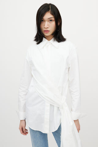 Off-White White 
Black Asymmetrical Wrap Shirt