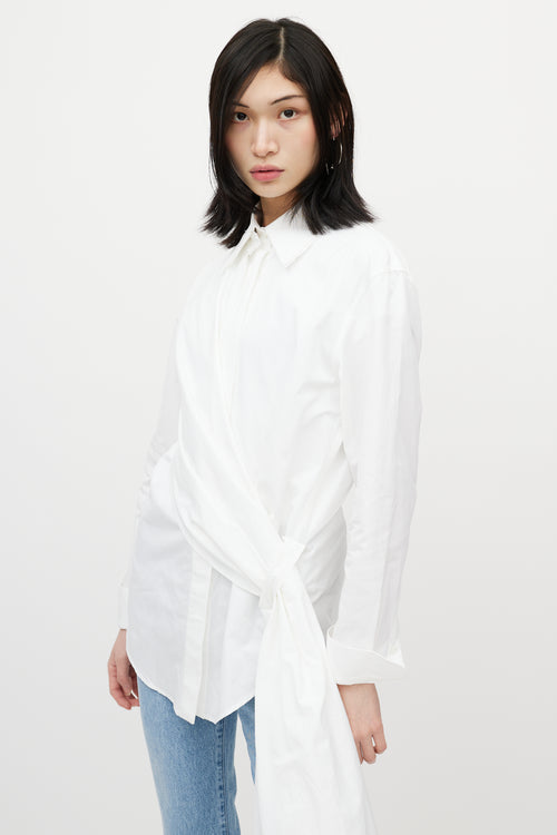 Off-White White 
Black Asymmetrical Wrap Shirt