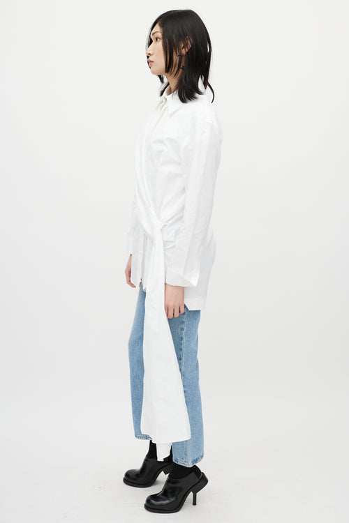 Off-White White 
Black Asymmetrical Wrap Shirt