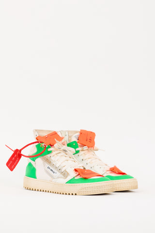 Off-White White 
Multicolour Canvas 
Leather Off-Court 3.0 High Sneaker