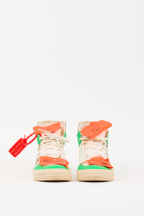 Off-White White 
Multicolour Canvas 
Leather Off-Court 3.0 High Sneaker