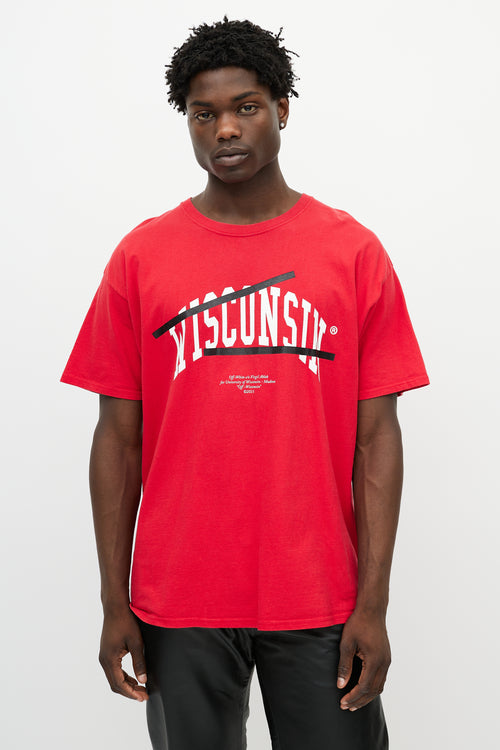 Off-White X Champion Red 
White Wisconsin Logo T-Shirt