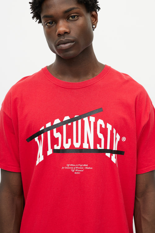 Off-White X Champion Red 
White Wisconsin Logo T-Shirt