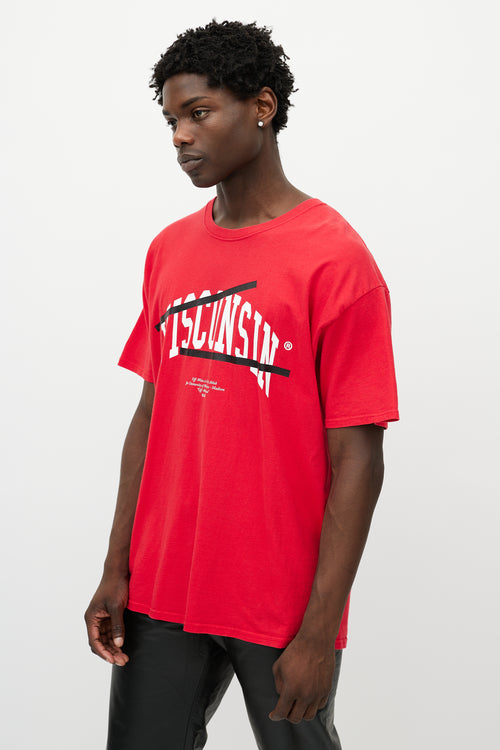 Off-White X Champion Red 
White Wisconsin Logo T-Shirt