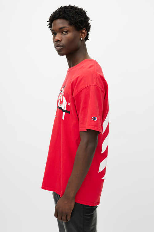 Off-White X Champion Red 
White Wisconsin Logo T-Shirt