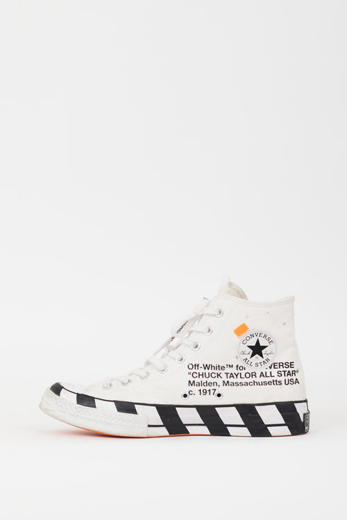 Off-White X Converse White 
Black Chuck 70 Hi Sneaker